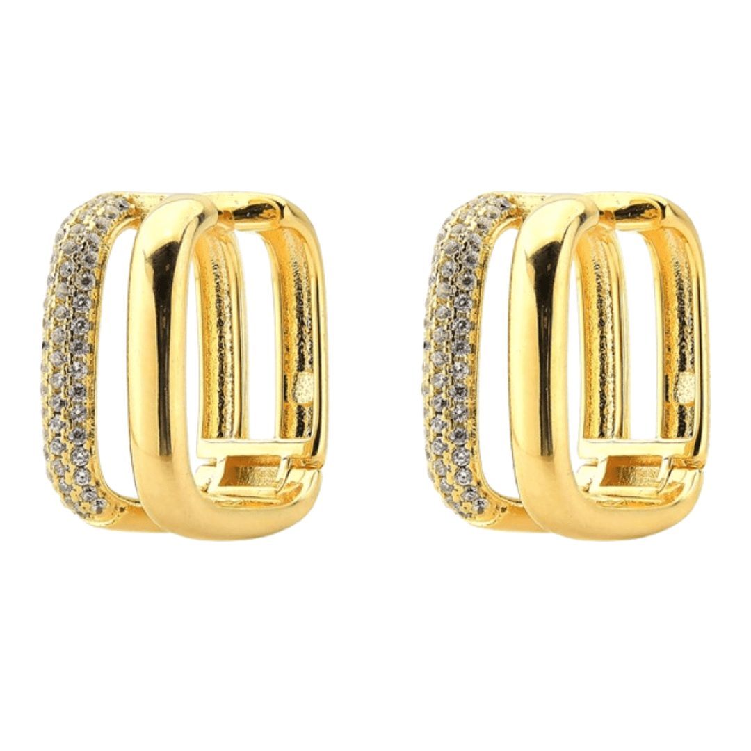 Brinco Fina flor Retangular com strass
