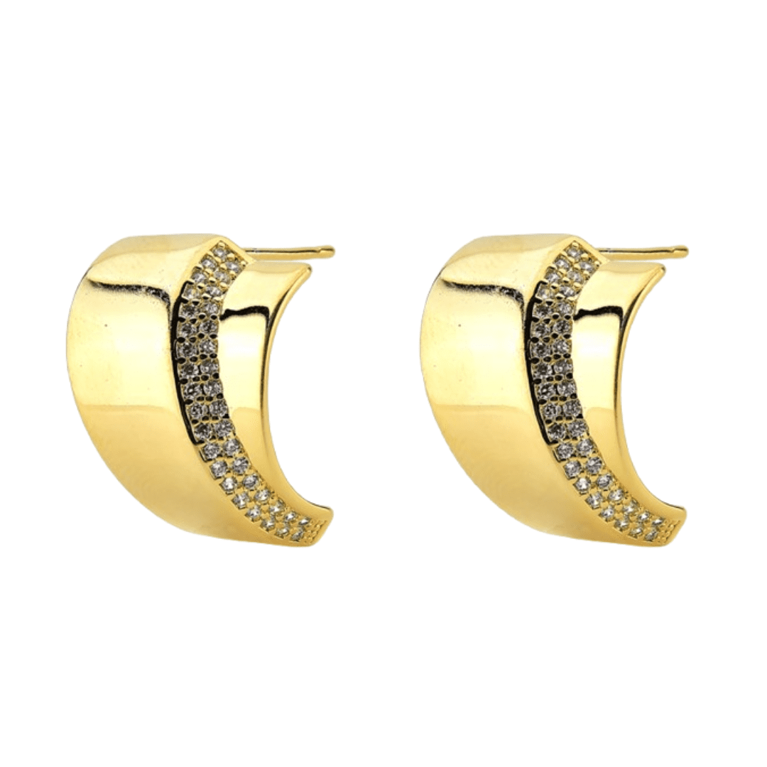 Brinco Fina flor curvado com strass